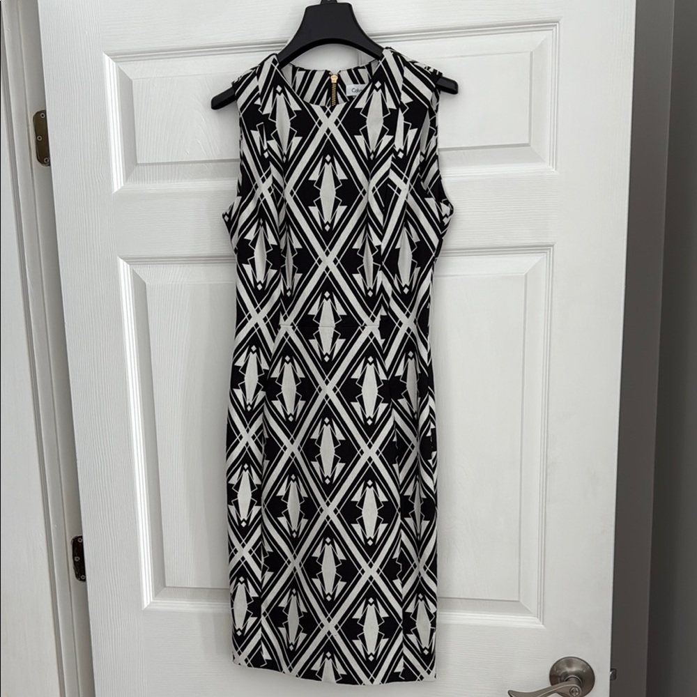 Calvin Klein Black and White Halter Sheath Dress
